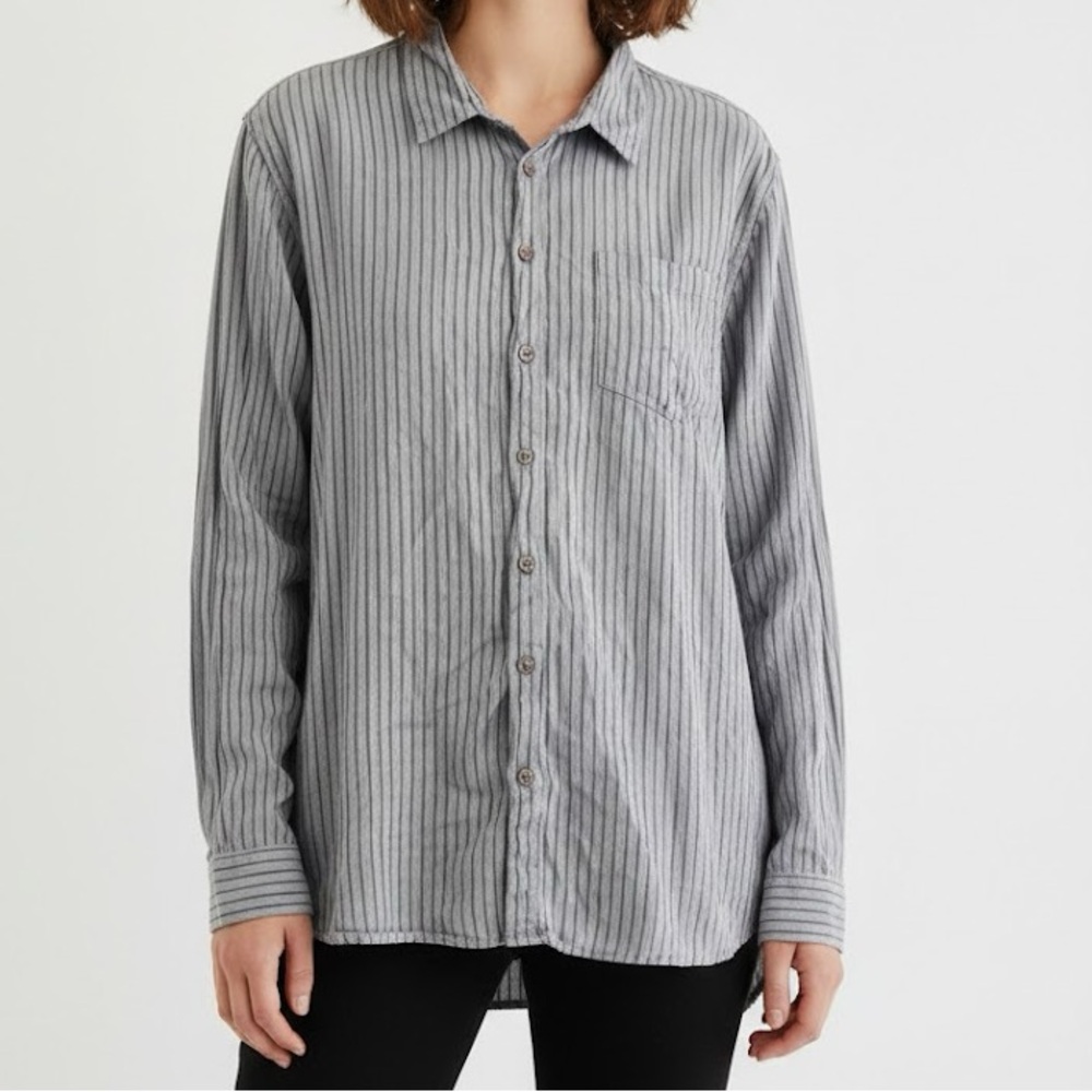 Saks Fifth Avenue Gray Striped Long Sleeve Button Down XXL